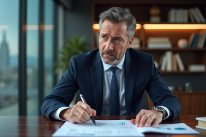 Banquier homme en costume analysant des graphiques financiers