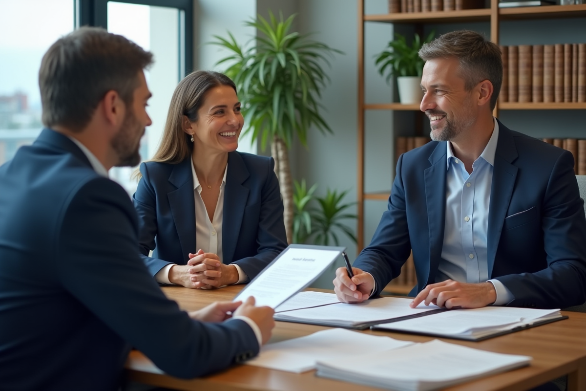 Conseiller financier explique une police d assurance à un couple