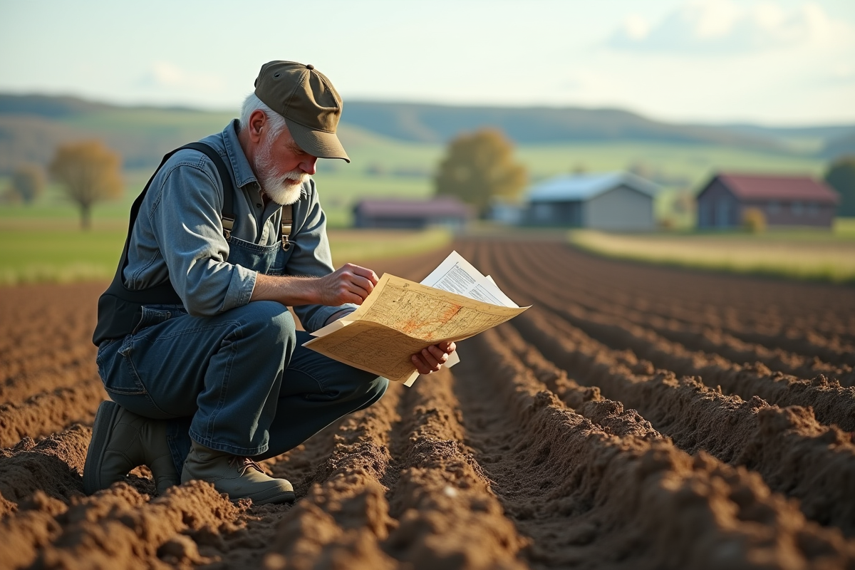 Fermeur en tenue de travail avec carte dans un champ