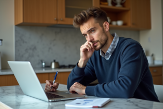 Homme concentré étudiant des graphiques financiers à la maison