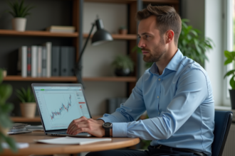 Homme d affaires analysant des graphiques financiers sur un ordinateur