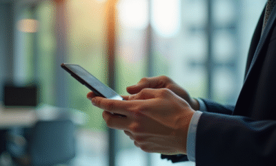 Professionnel utilisant une application bancaire sur smartphone