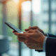 Professionnel utilisant une application bancaire sur smartphone